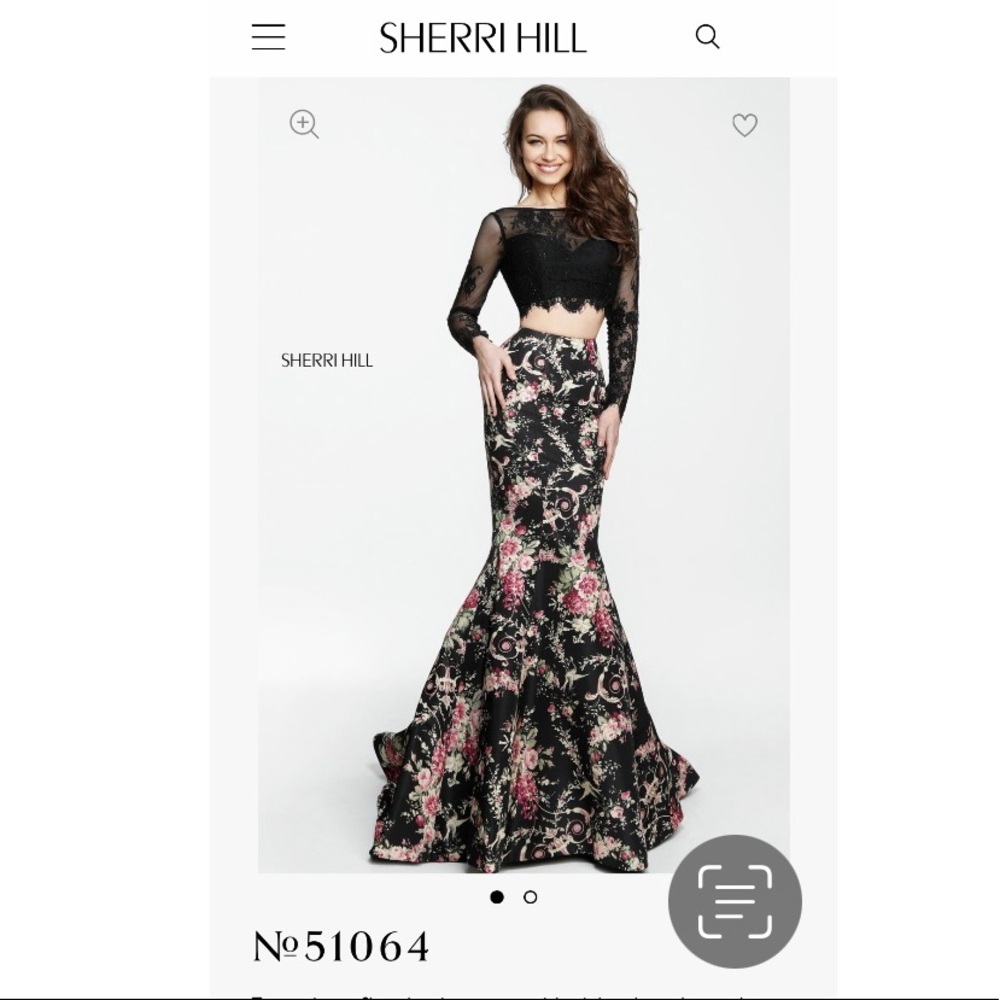 Sherri Hill 51064 Prom/Formal 2-Piece Mermaid Dress | Sz 14 | Black/Floral | EUC